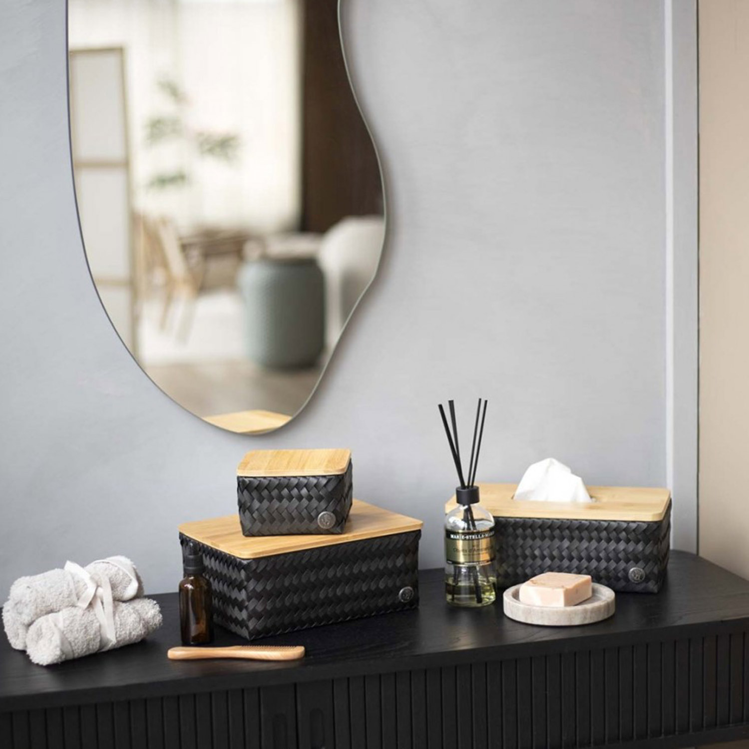 handed by top fit taschentuchbox schwarz kosmetikspiegel 93492