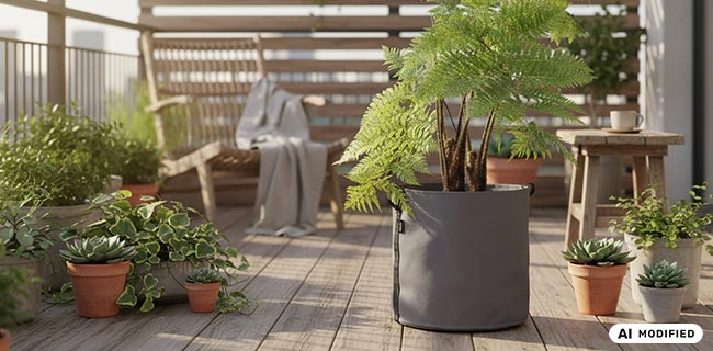 Bacsac Pflanztasche klein auf Balkon mit Pflanze