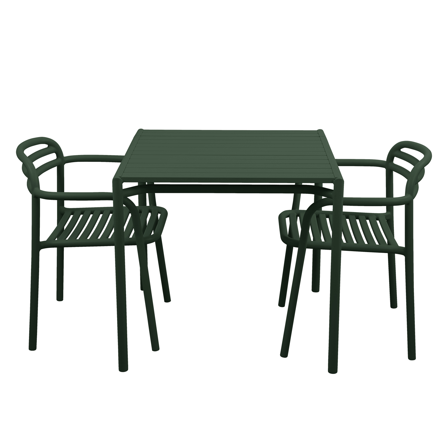 Cane-line - Bliss Tisch 80x80 m. 2 Armlehnstühlen dark green