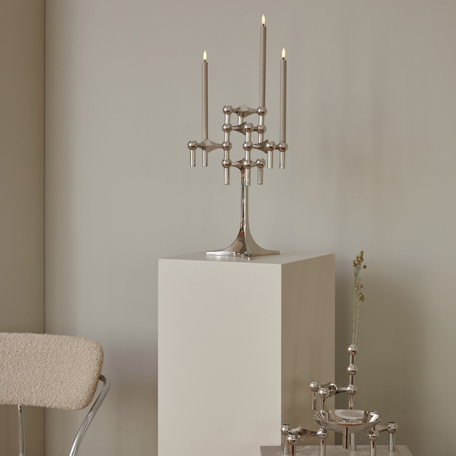 Stoff Nagel LED Kerzen sand ambiente kerzenhalter gold 86452