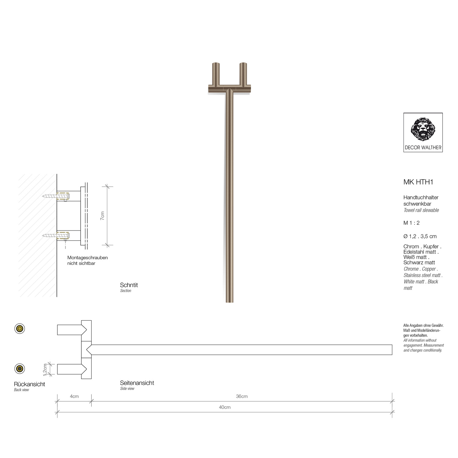 Montagehinwei Decor Walther Mikado Handtuchhalter HTH1