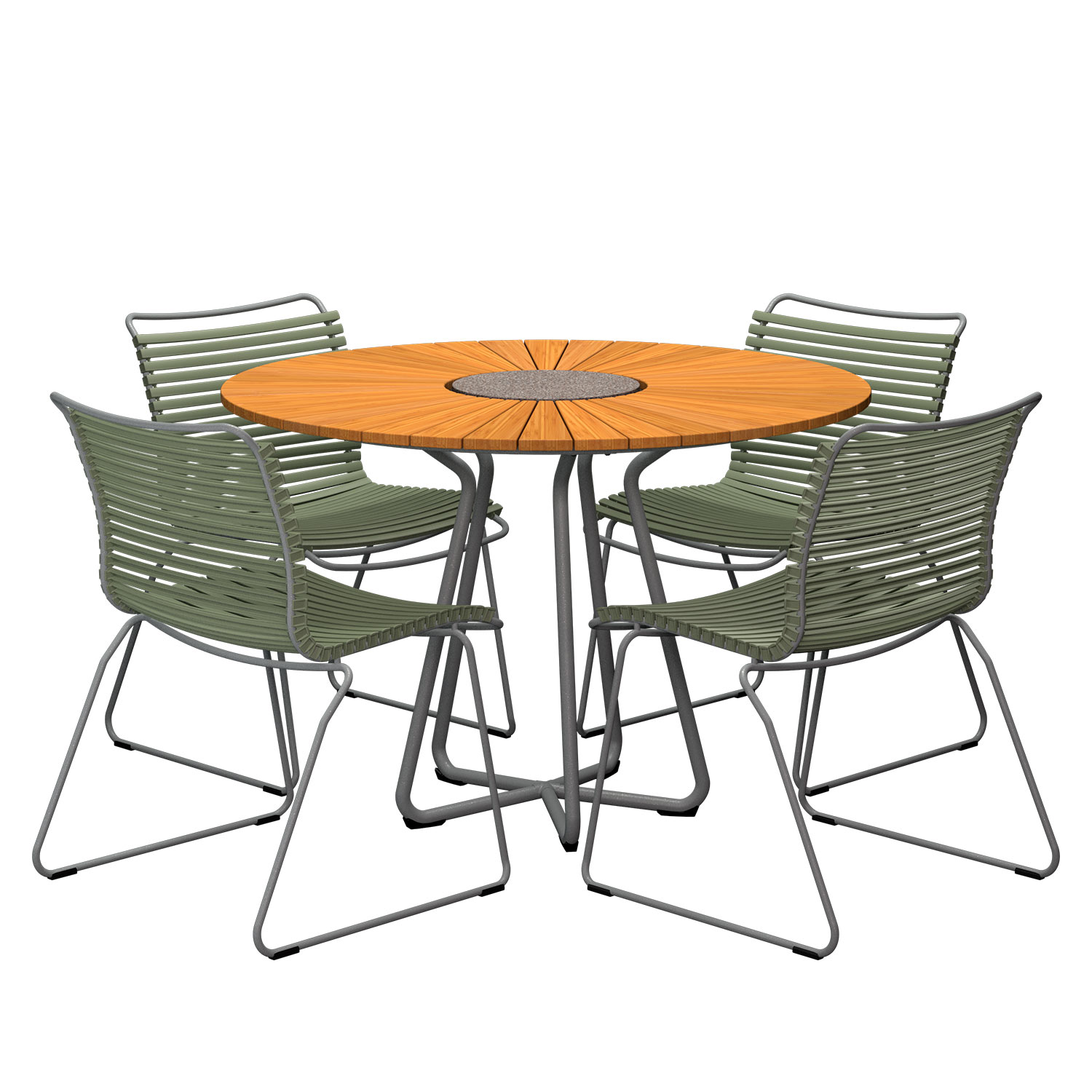 HOUE - Set Circle Ø 110 cm + 4x Click Stuhl olivgrün