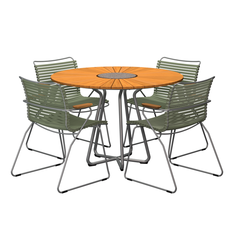HOUE - Set Circle Tisch Ø110 cm + 4xClick Sessel olivgrün