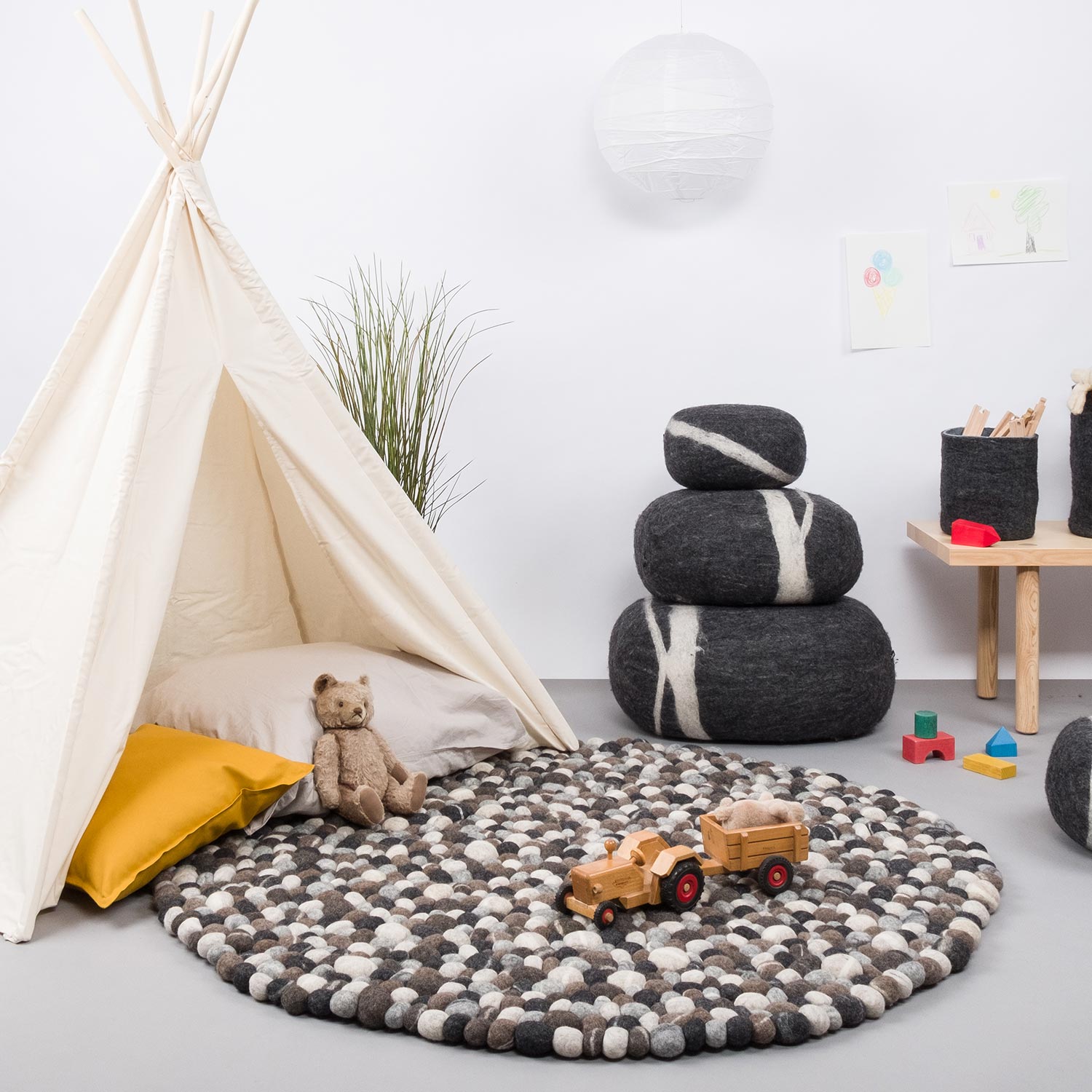 hardy filzkugelteppich rund steinoptik kinderzimmer myfelt 52009