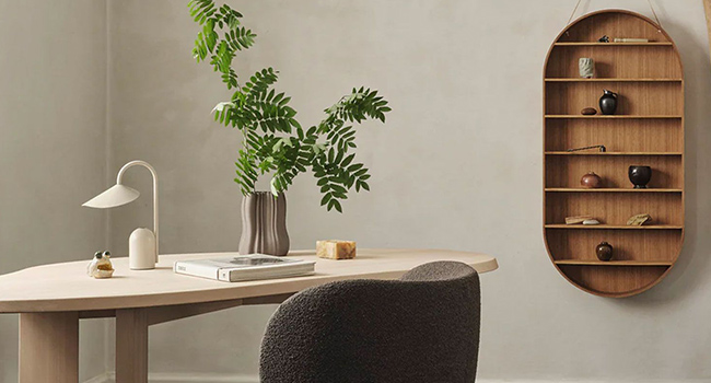 Ferm Living Regal Oval Regal im Arbeitszimmer an Wand