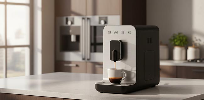 SMEG Kaffeevollautomat schwarz in einer modernen Küche
