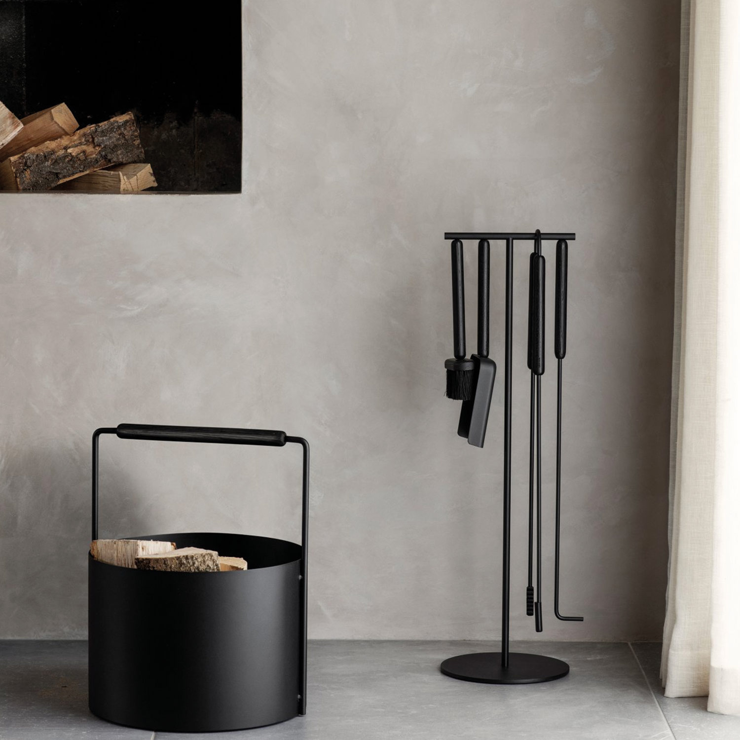 Ashi Kaminbesteck blomus black holzkorb 81848