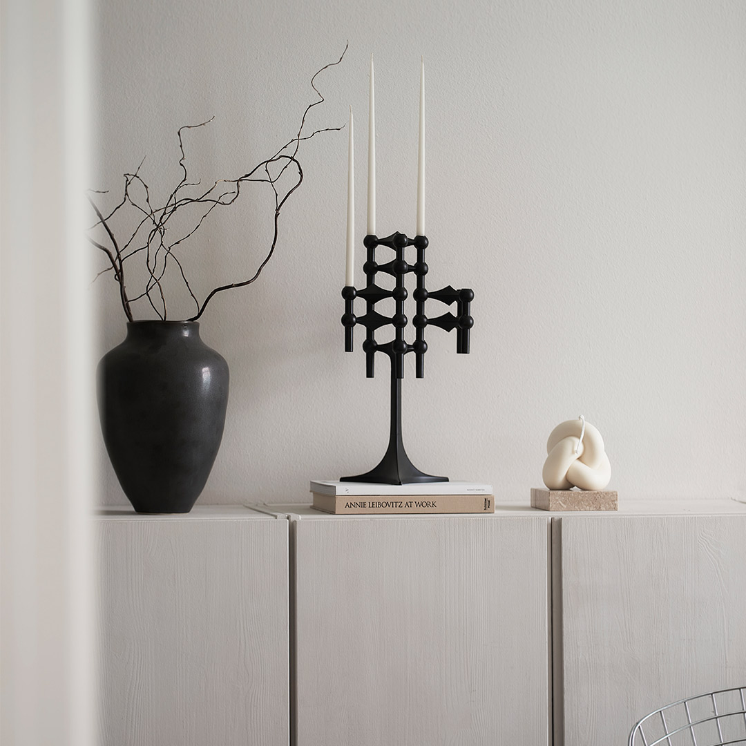 stoff nagel kerzenstaender schwarz minimalistisch 78257