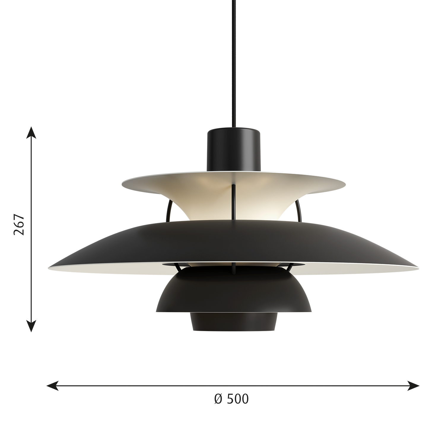 Lous Poulsen  PH 5 Pendelleuchte monochrome schwarz abmessungen 106212