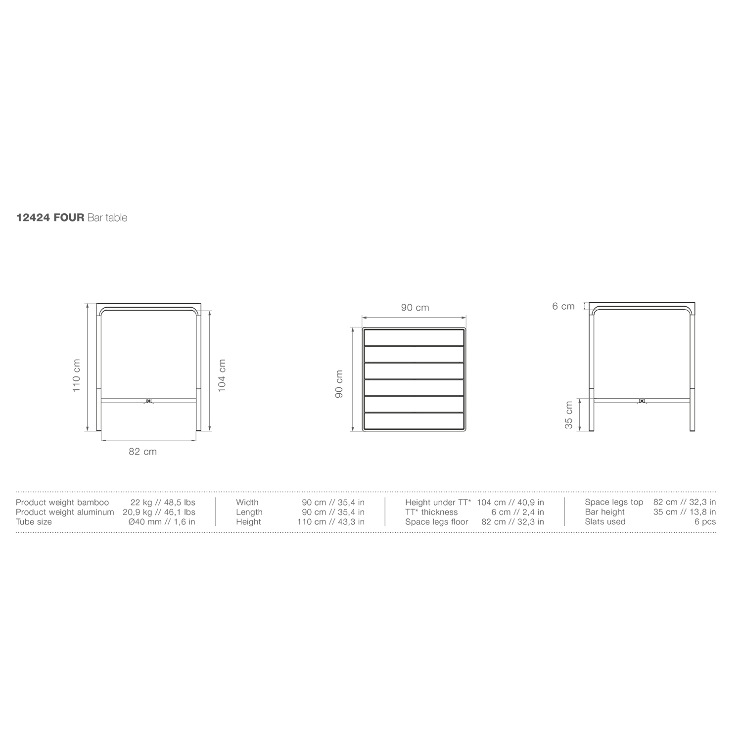 houe four bar table 90x90 12424 abmessungen 92610