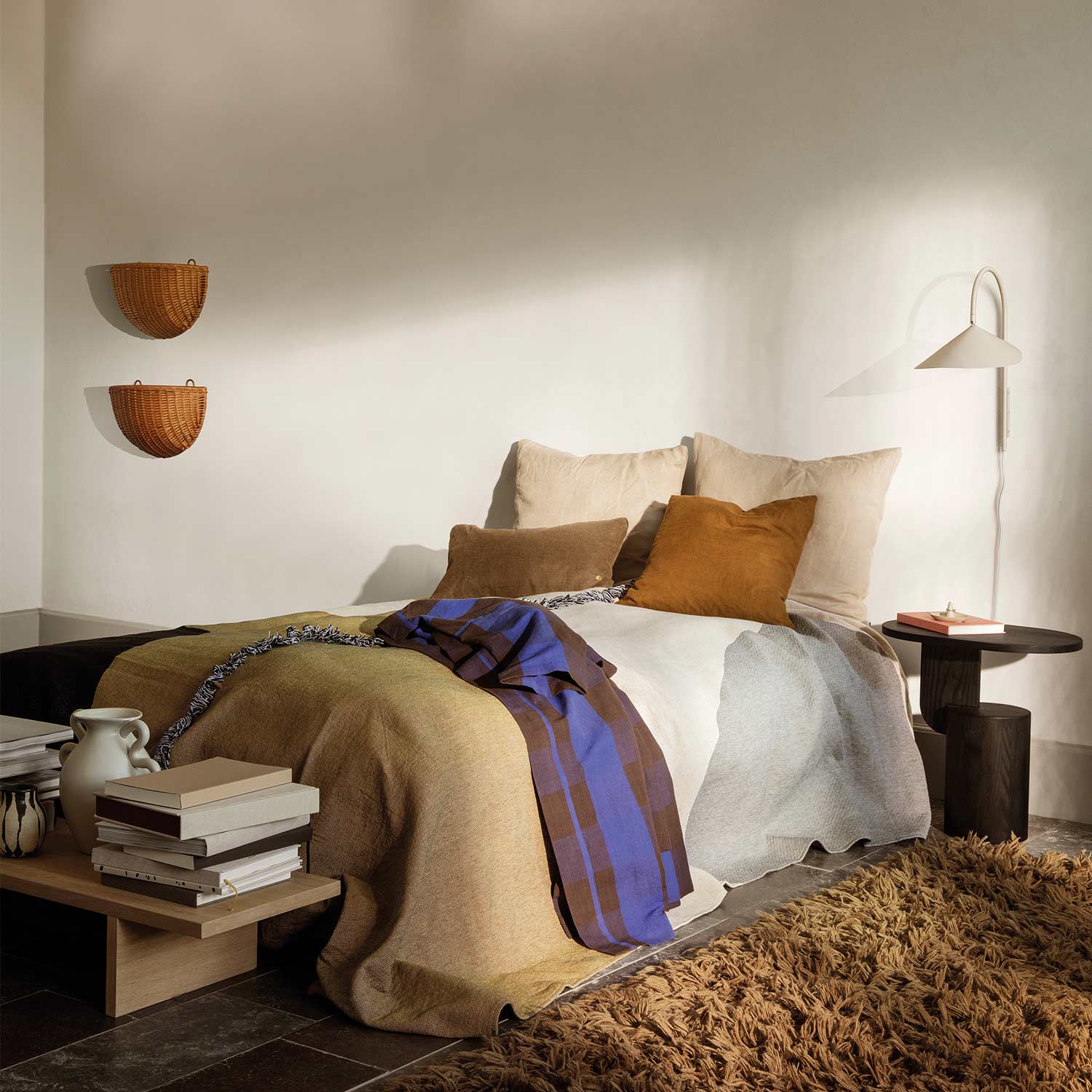 ferm living field robe chocolate bright blue braided wall pockets 81333