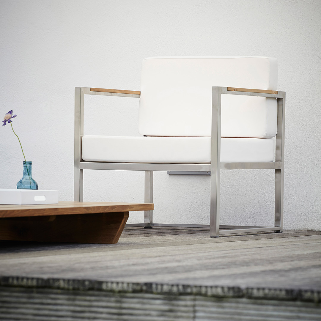 jan kurtz lux lounge armlehnsessel edelstahl weiss 80222