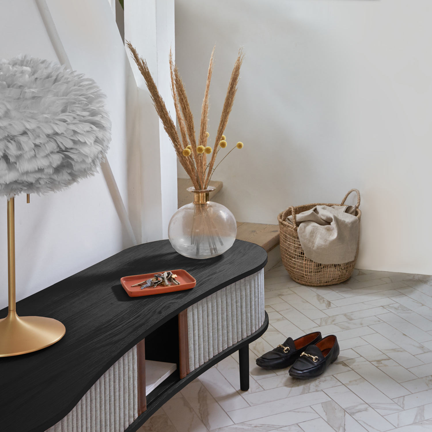 umage audacious tv bench black oak eos 75490