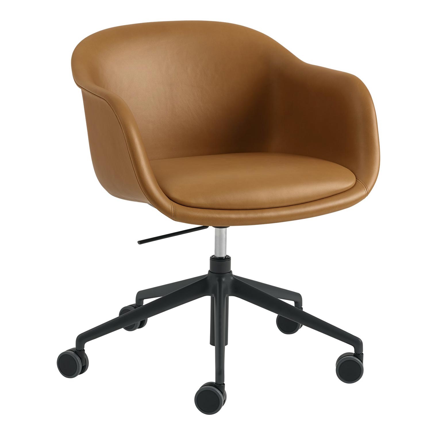 muuto fiber conference armchair swivel gas tilt castor cognac leather 93824