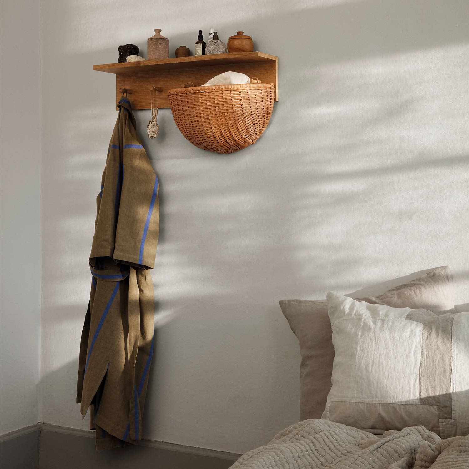 ferm living field robe olive bright blue braided wall pockets 81334