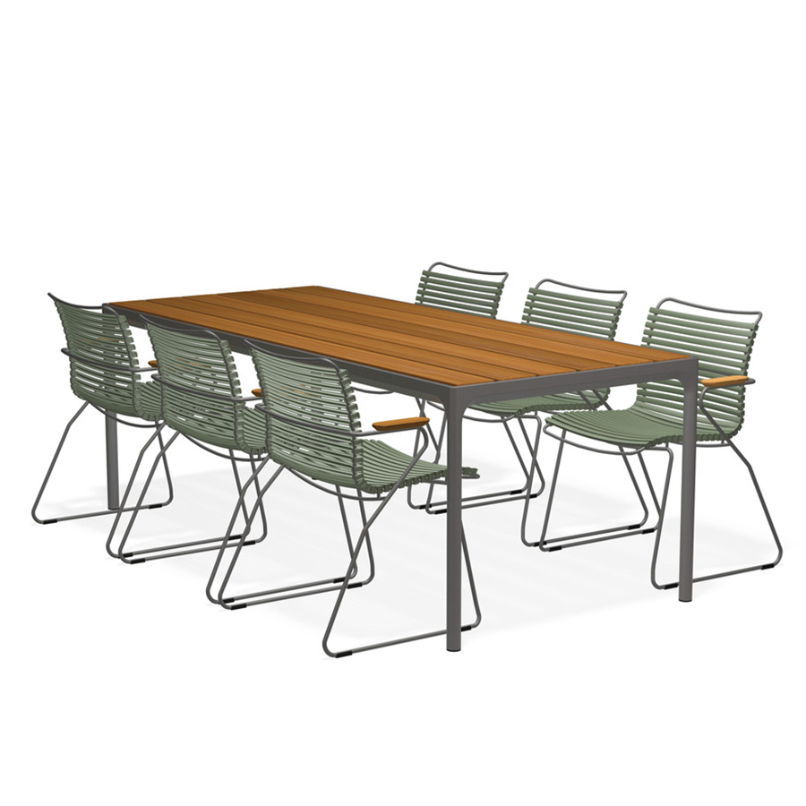 HOUE - Set Four grau 210x90 cm + 6x Click Sessel olivgrün