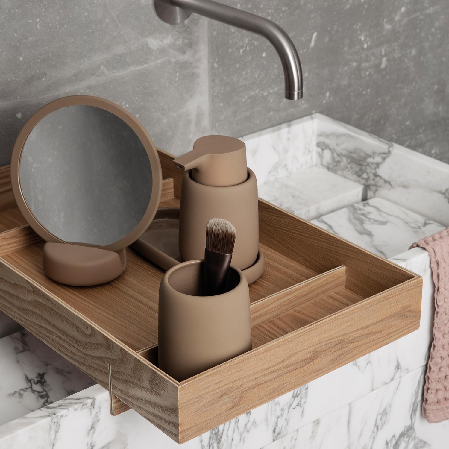 blomus sono seifenspender tan set 81915