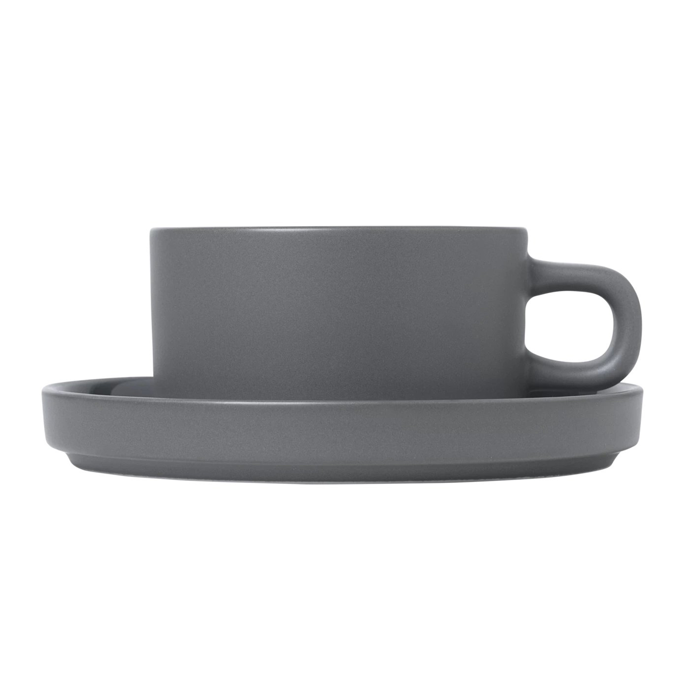 blomus - PILAR 2x Teetasse mit Untersetzer pewter