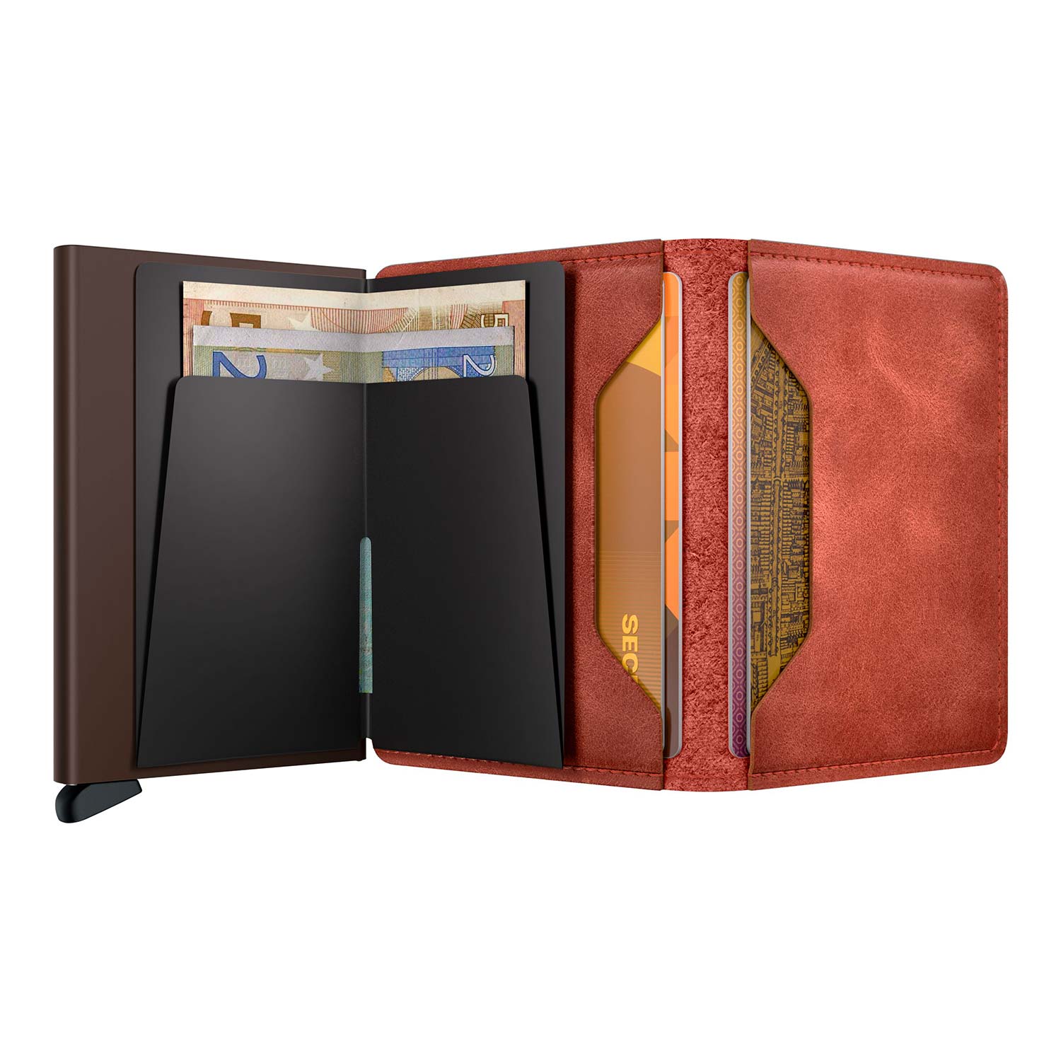 secrid slimwallet vintage orange braun offen 104844