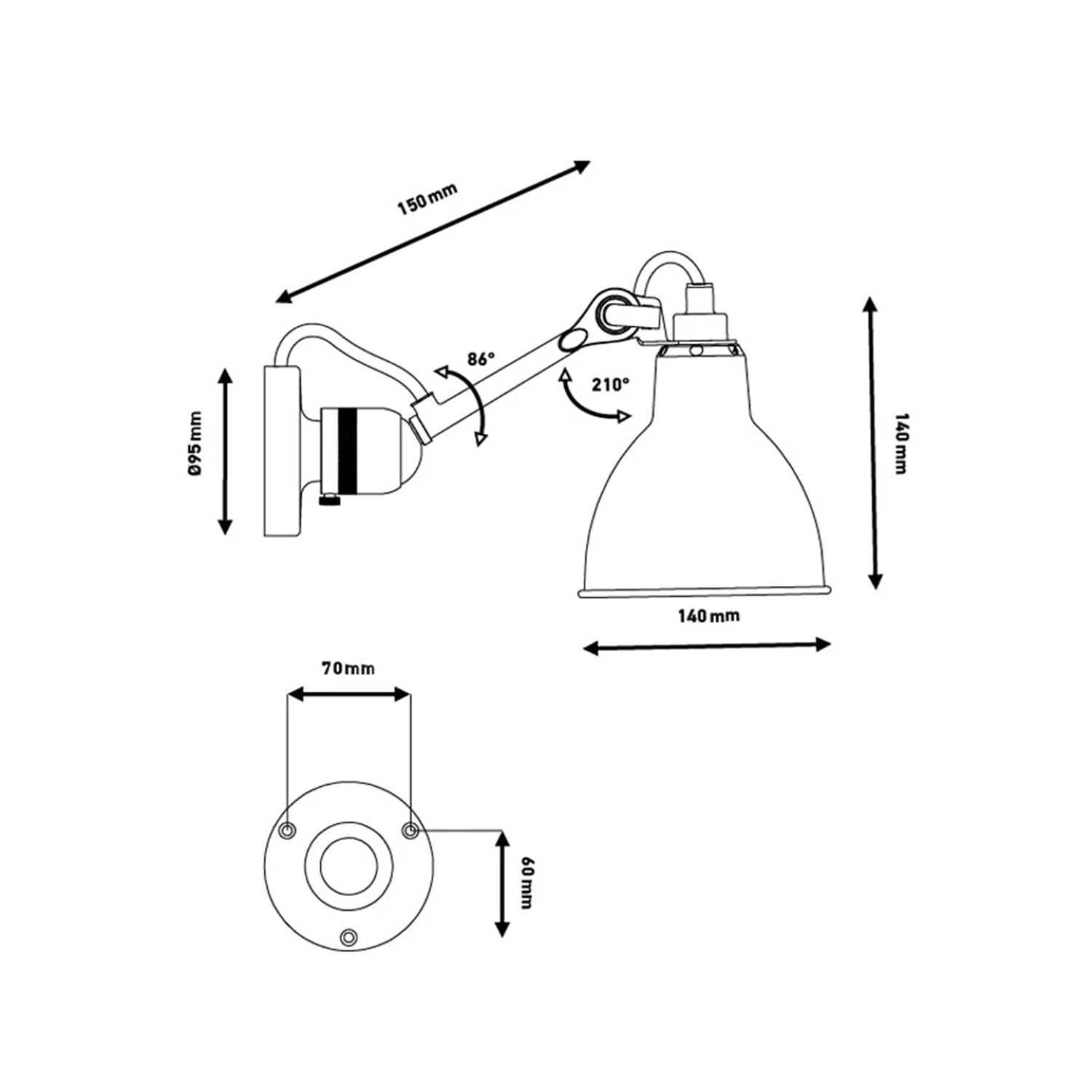 dcw wandleuchte no 304 kurz masse 68234