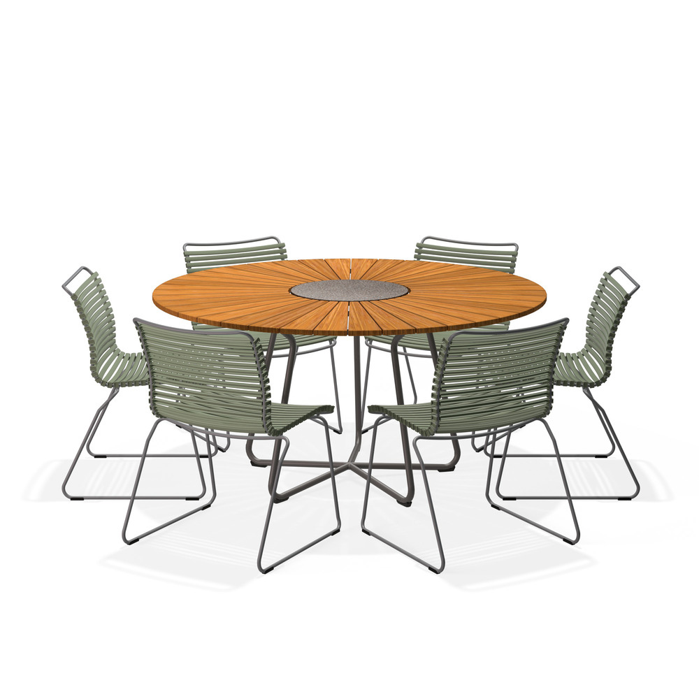 HOUE - Set Circle Tisch Ø150 cm + 6x Click Stuhl olivgrün