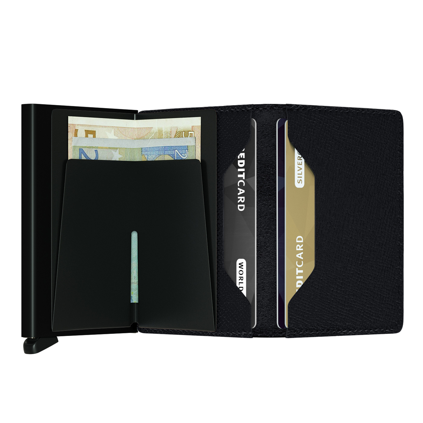 slimwallet crisple schwarz mit karten offen secrid 53488