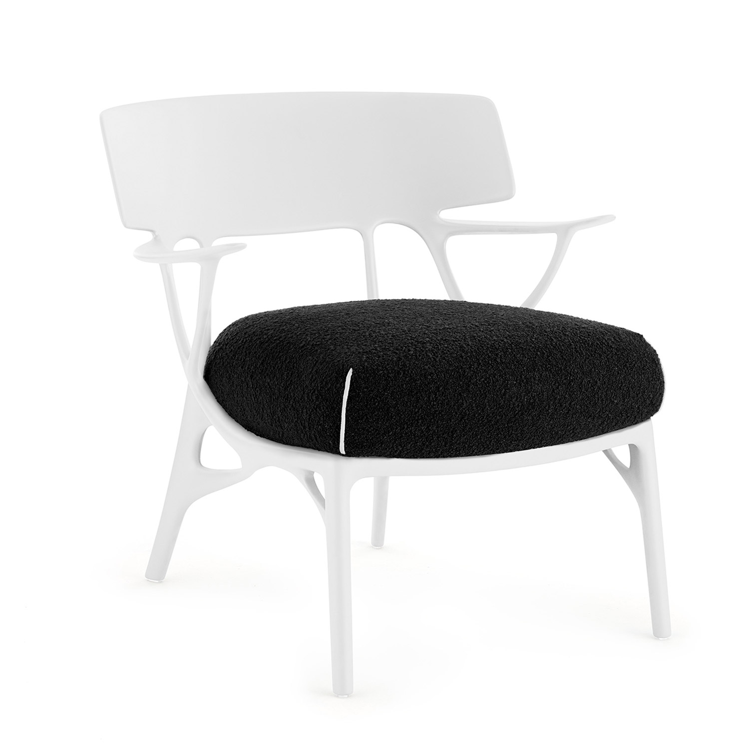 Kartell - A.I. Lounge Bouclé Sessel schwarz-weiß