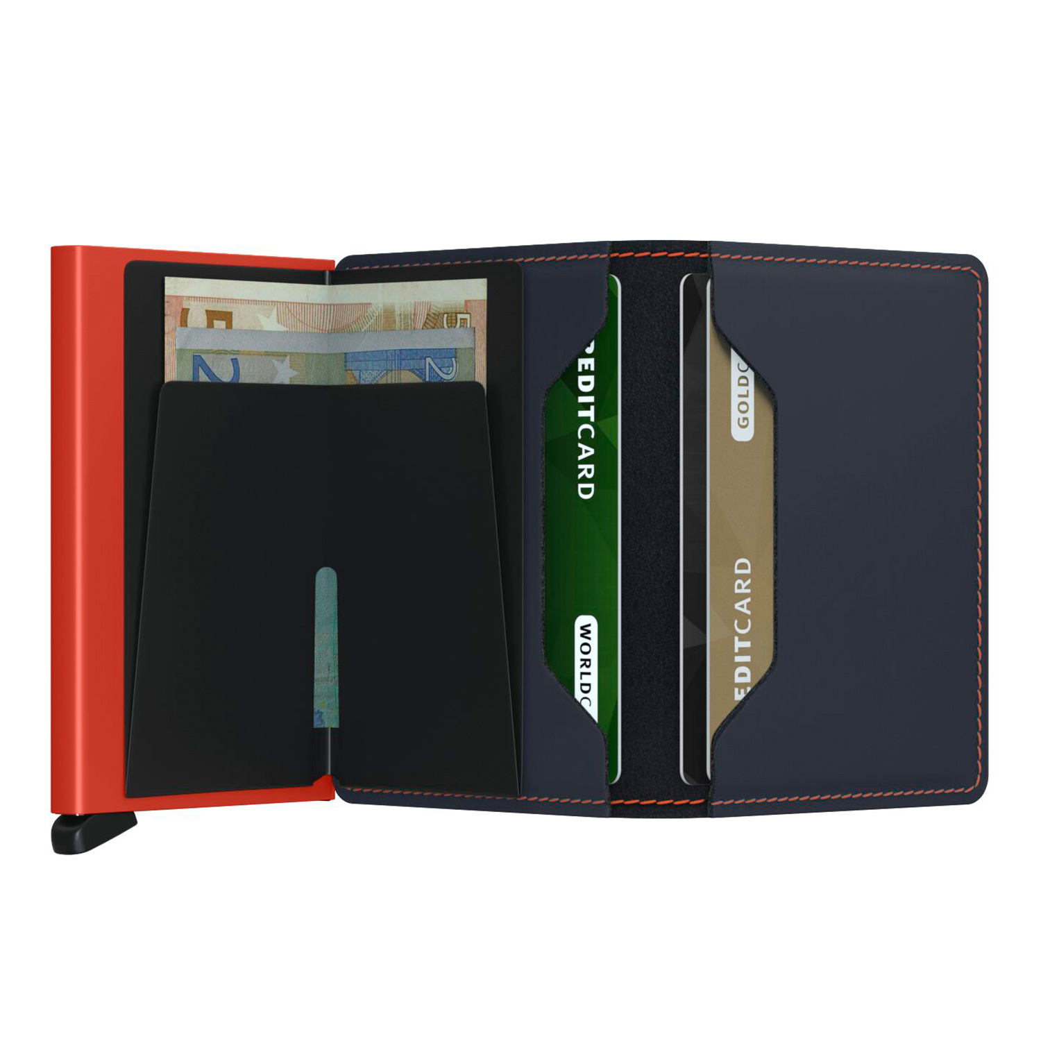 secrid slimwallet matte nightblue orange offen 104826