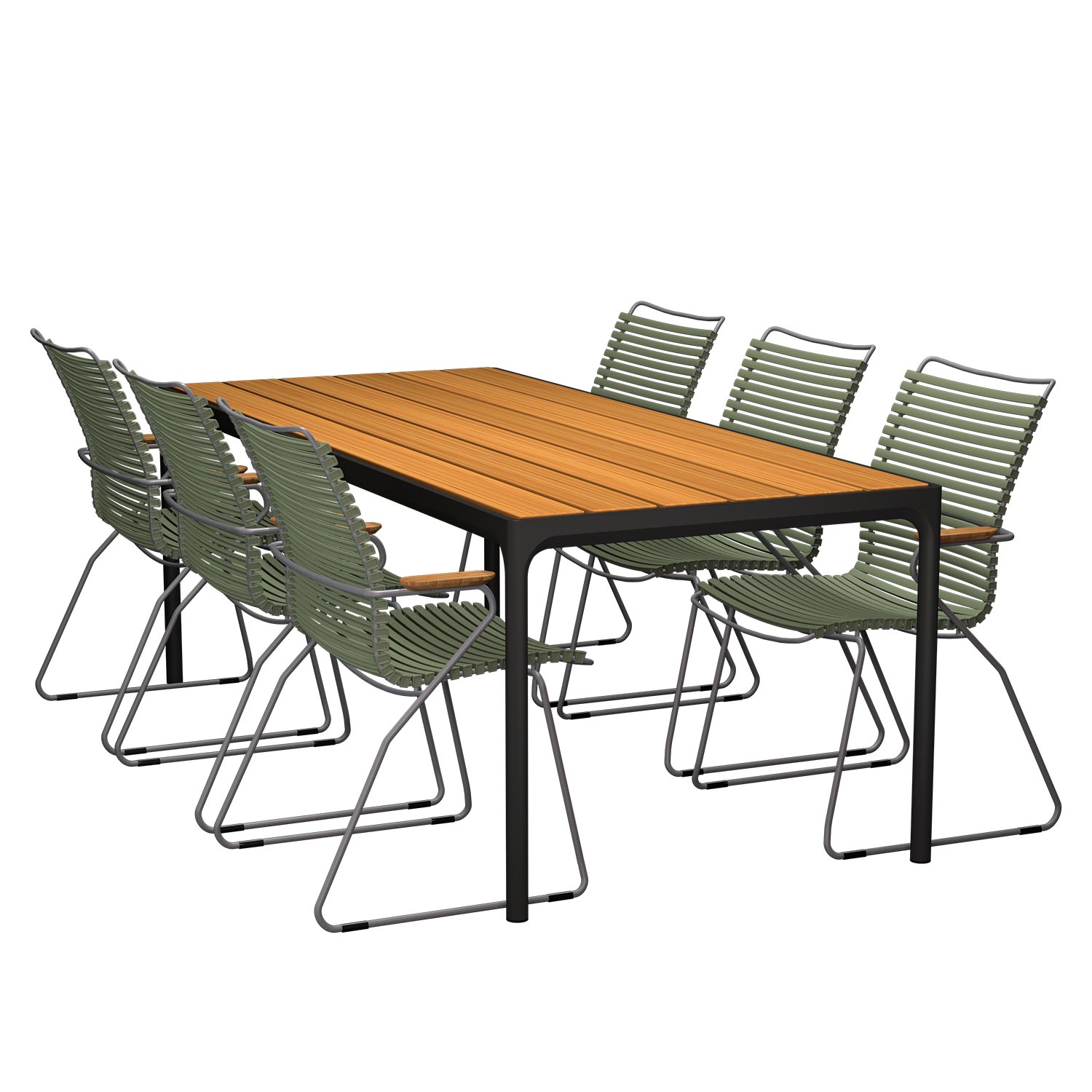 HOUE - Set Four schwarz 210x90 + 6x Click S. hoch olivgrün