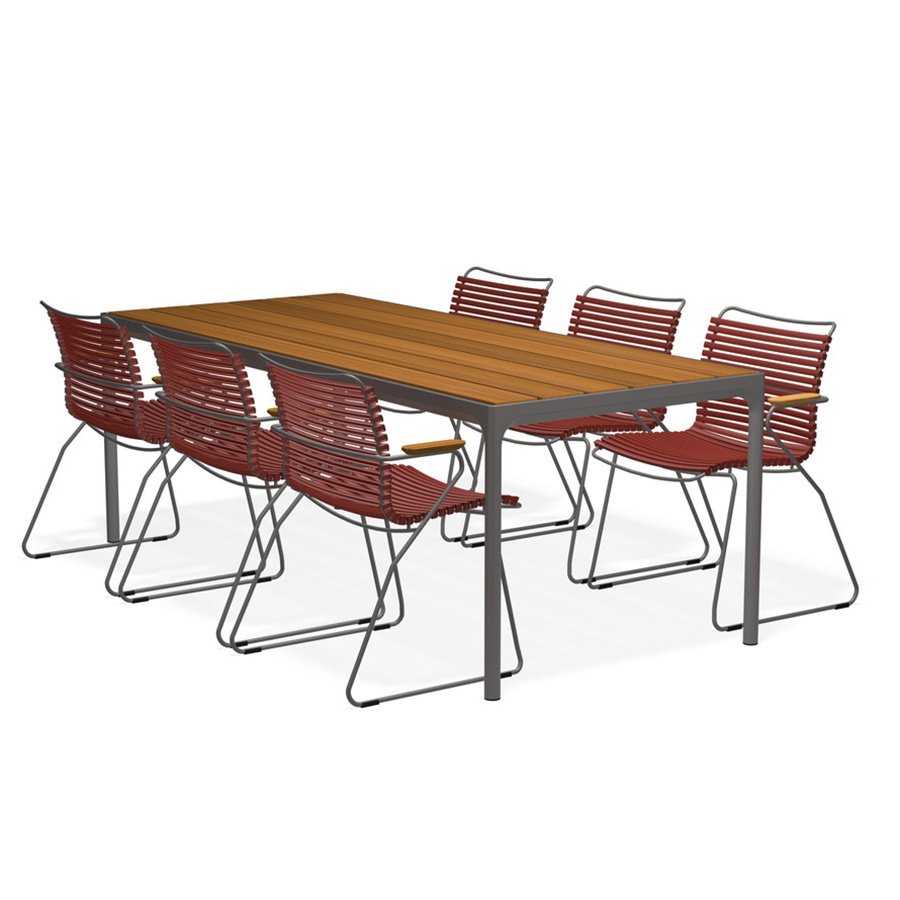 HOUE - Set Four grau 210x90 cm + 6x Click Sessel paprika