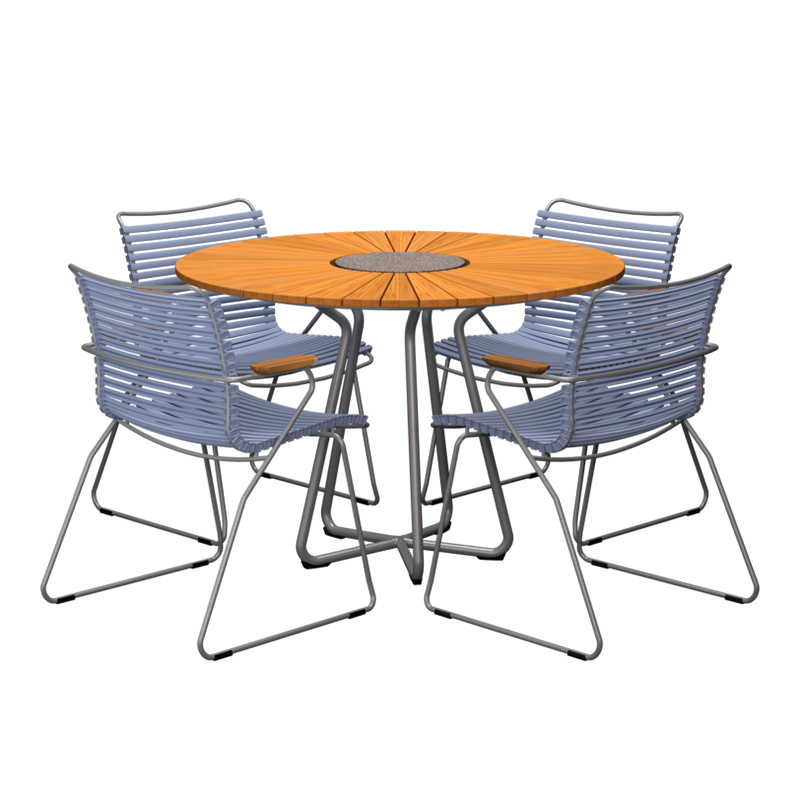 HOUE - Set Circle Tisch Ø 110 cm + 4x Click Gartensessel