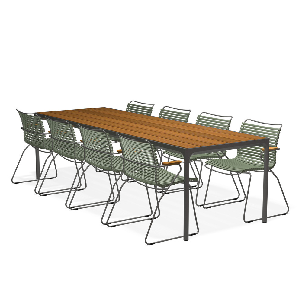 HOUE - Set Four Tisch grau 270x90 cm + 8x Click Sessel