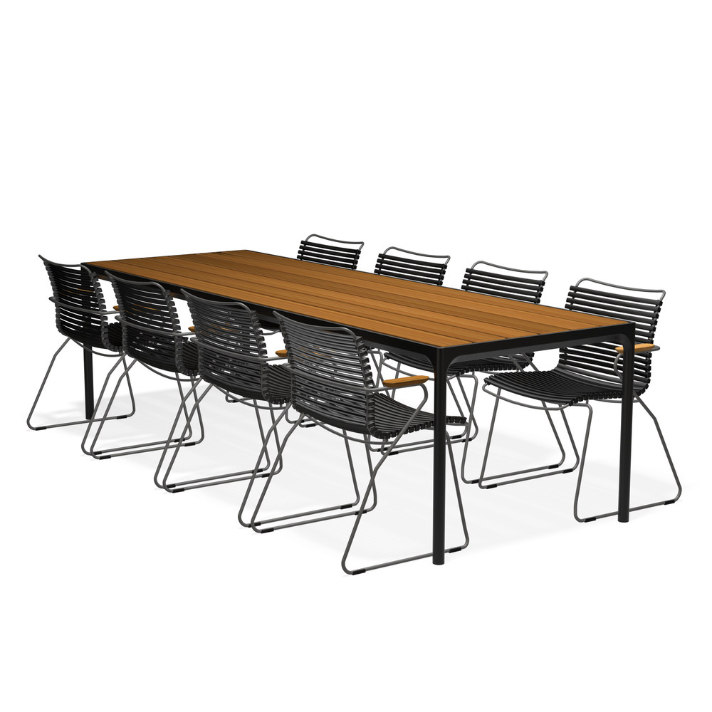 HOUE - Set Four Tisch schwarz 270x90 cm + 8x Click Sessel