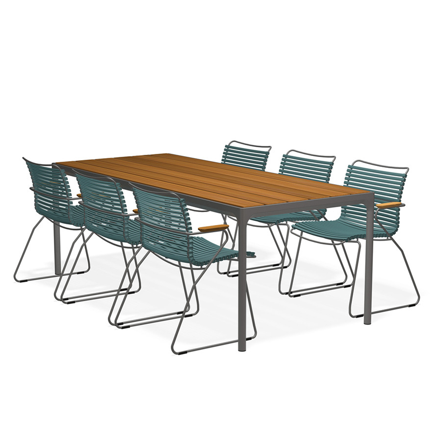 HOUE - Set Four grau 210x90 cm + 6x Click Sessel pine green
