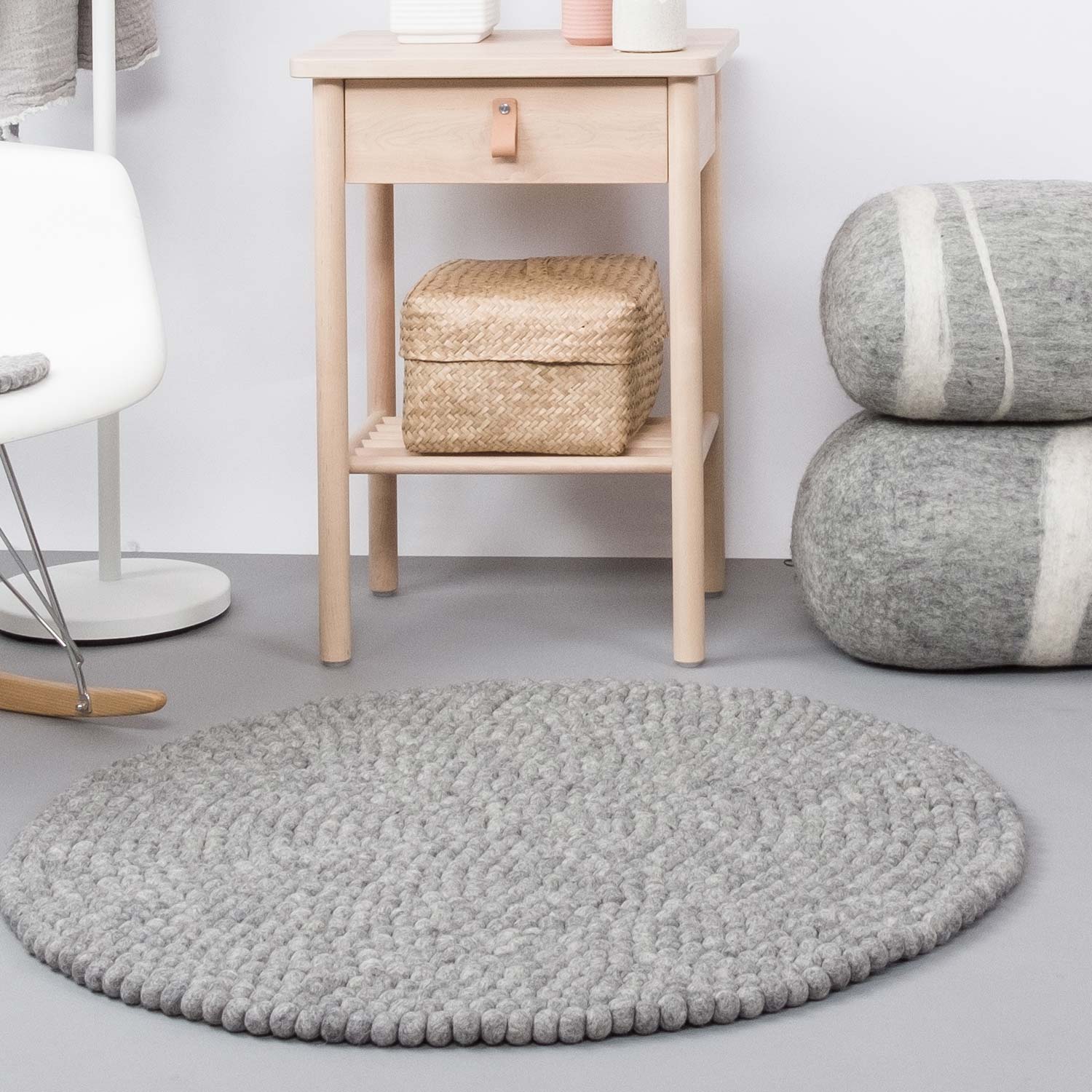 myfelt carl filzkugelteppich rund grau 51898