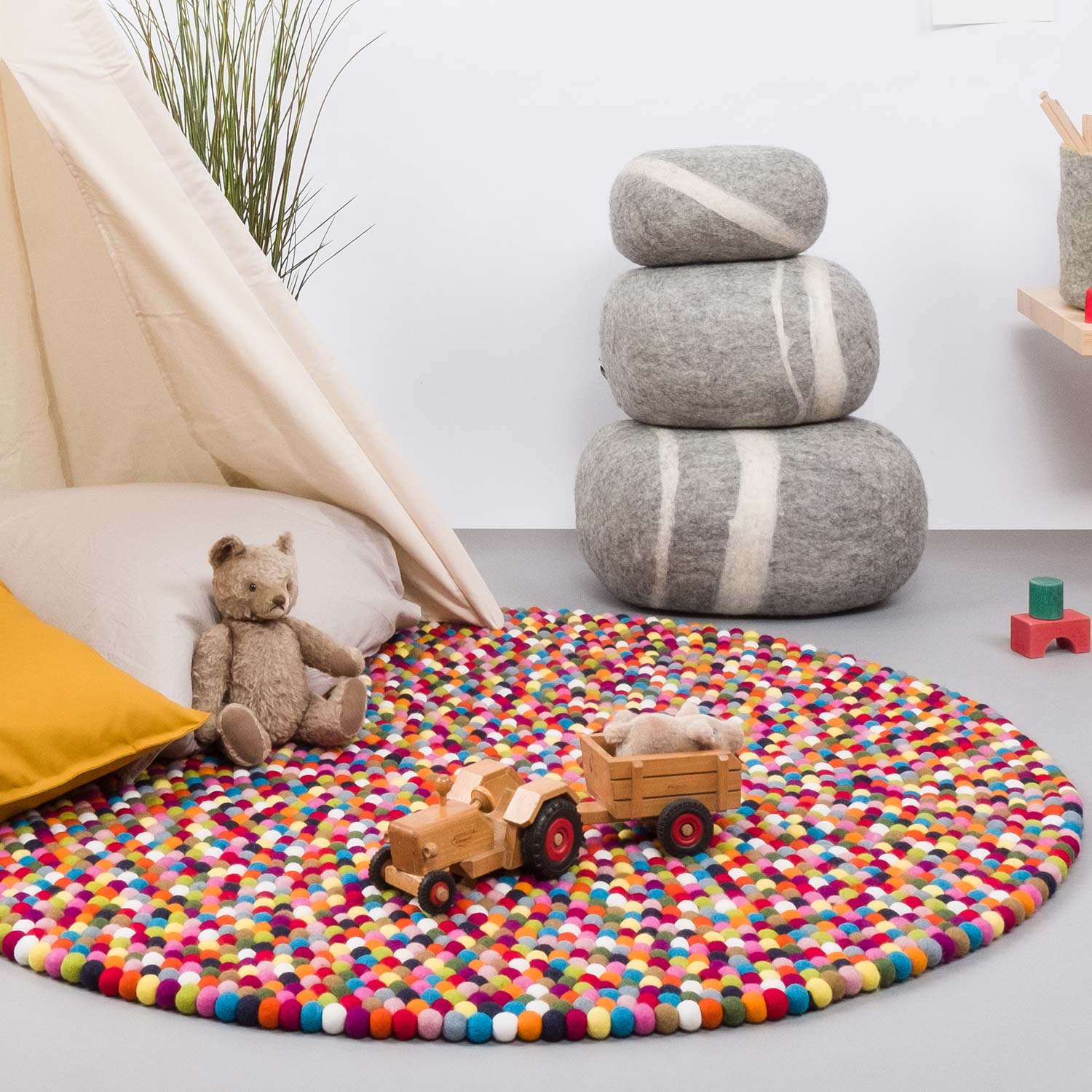 myfelt lotte filzkugelteppich rund multifarben bunt 51853