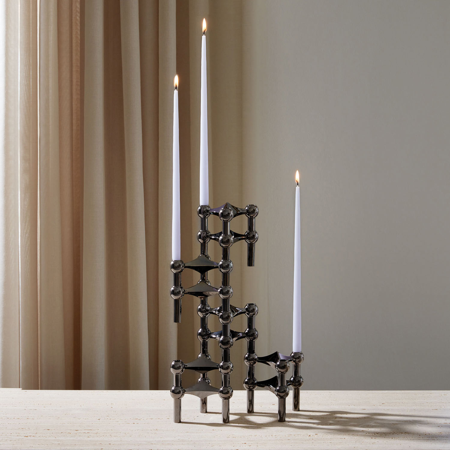 stoff nagel kerzenhalter schwarz chrom ambiente 86416