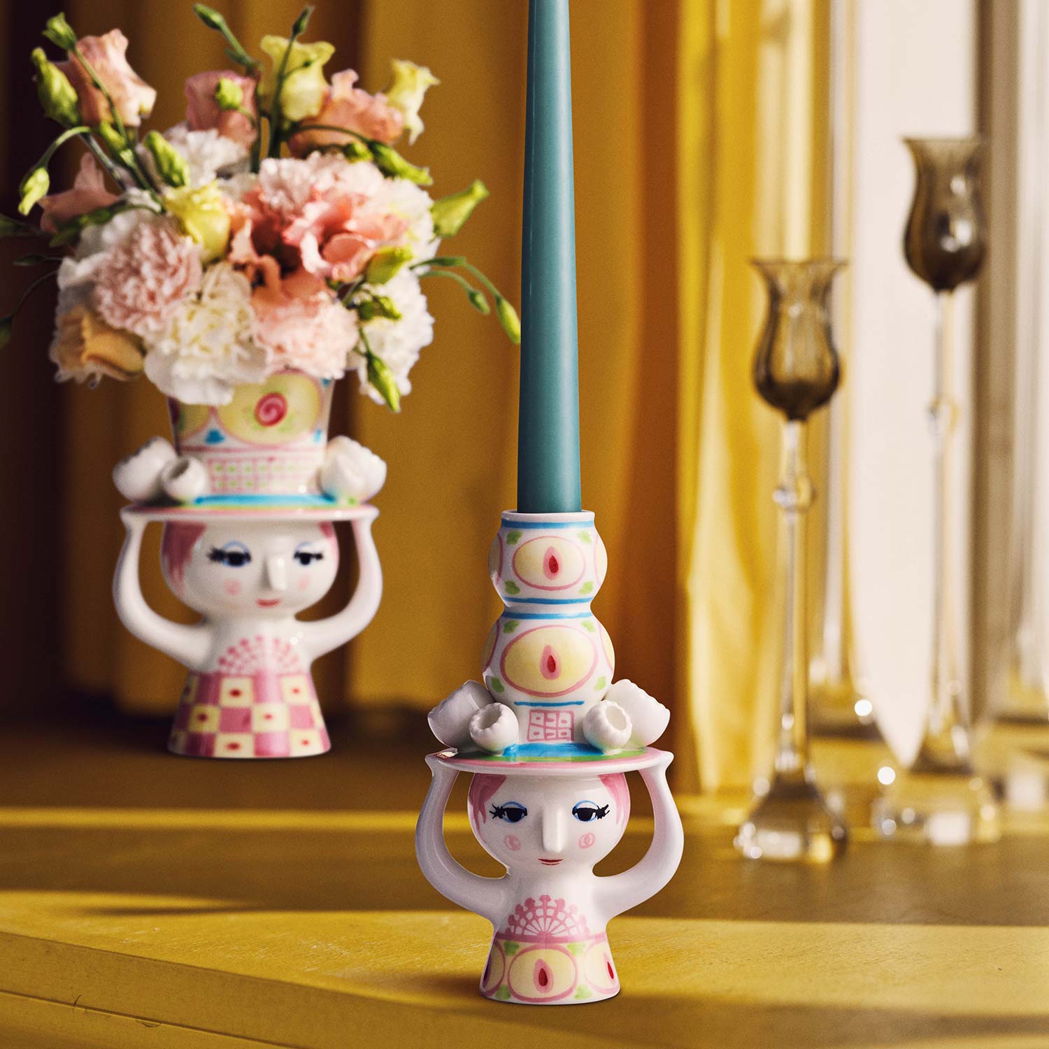 Björn Wiinblad - Lady mit Hut Kerzenständer pink 16 cm