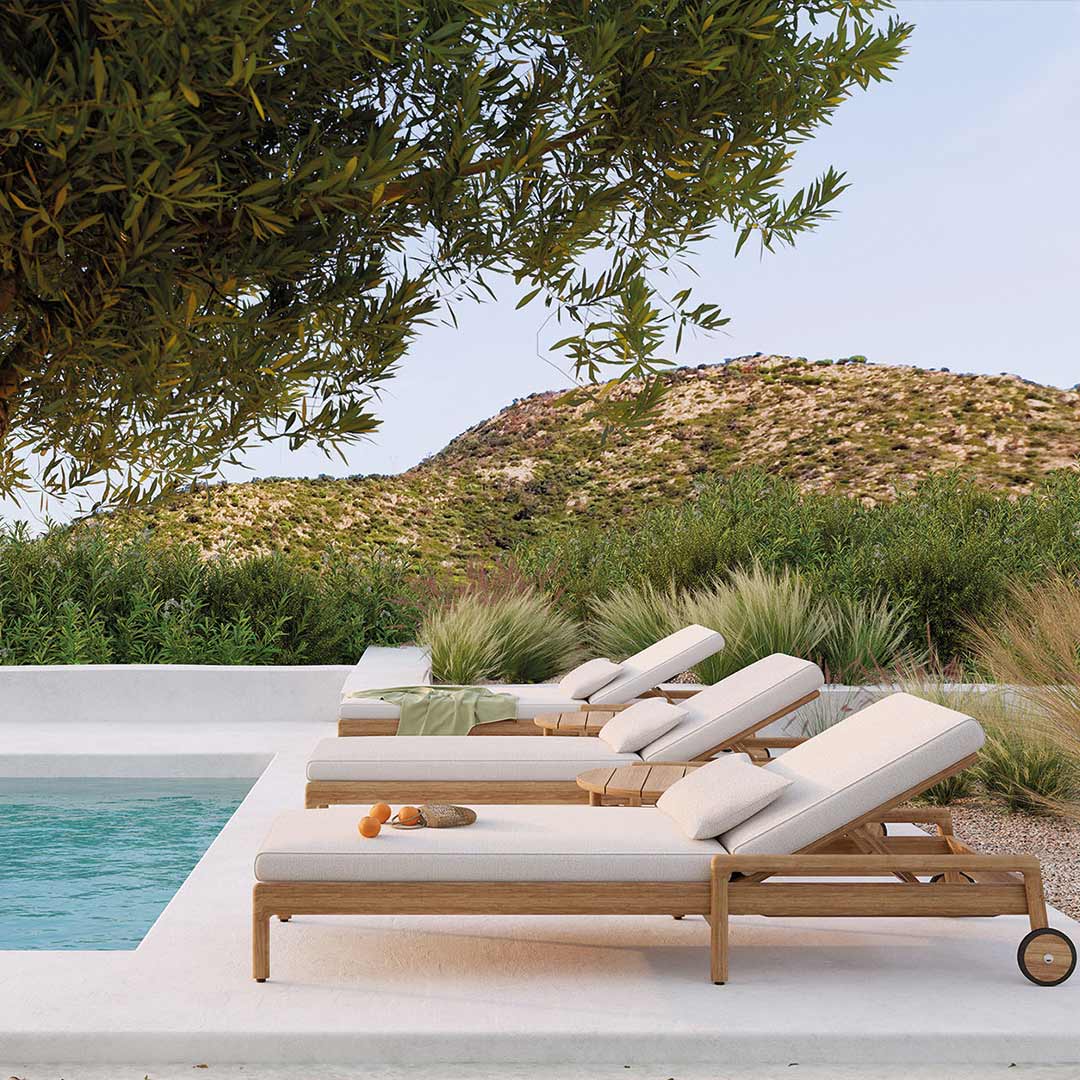 ethnicraft outdoorkissen white dots liegestuhl pool ambiente 87968