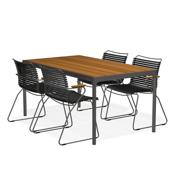 HOUE - Set Four grau 160x90 cm + 4x Click Sessel schwarz