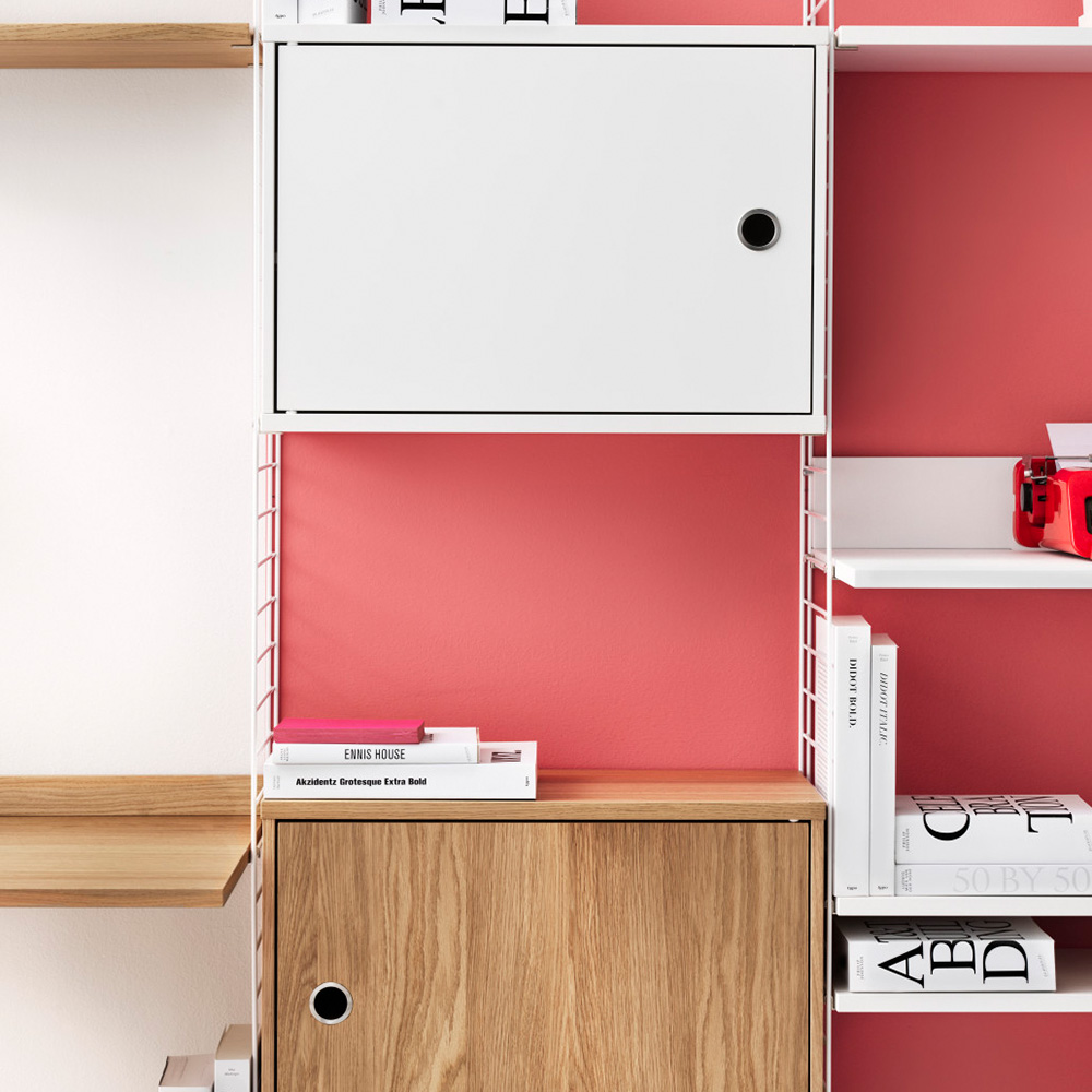 string regal schrankelement schwenktuer weiss eiche 66510