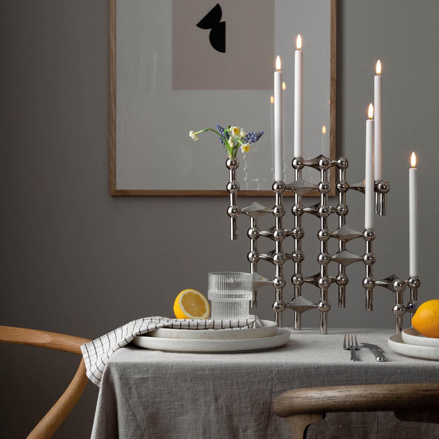 Stoff Nagel LED Kerzen weiss ambiente silber kerzenhalter 86456