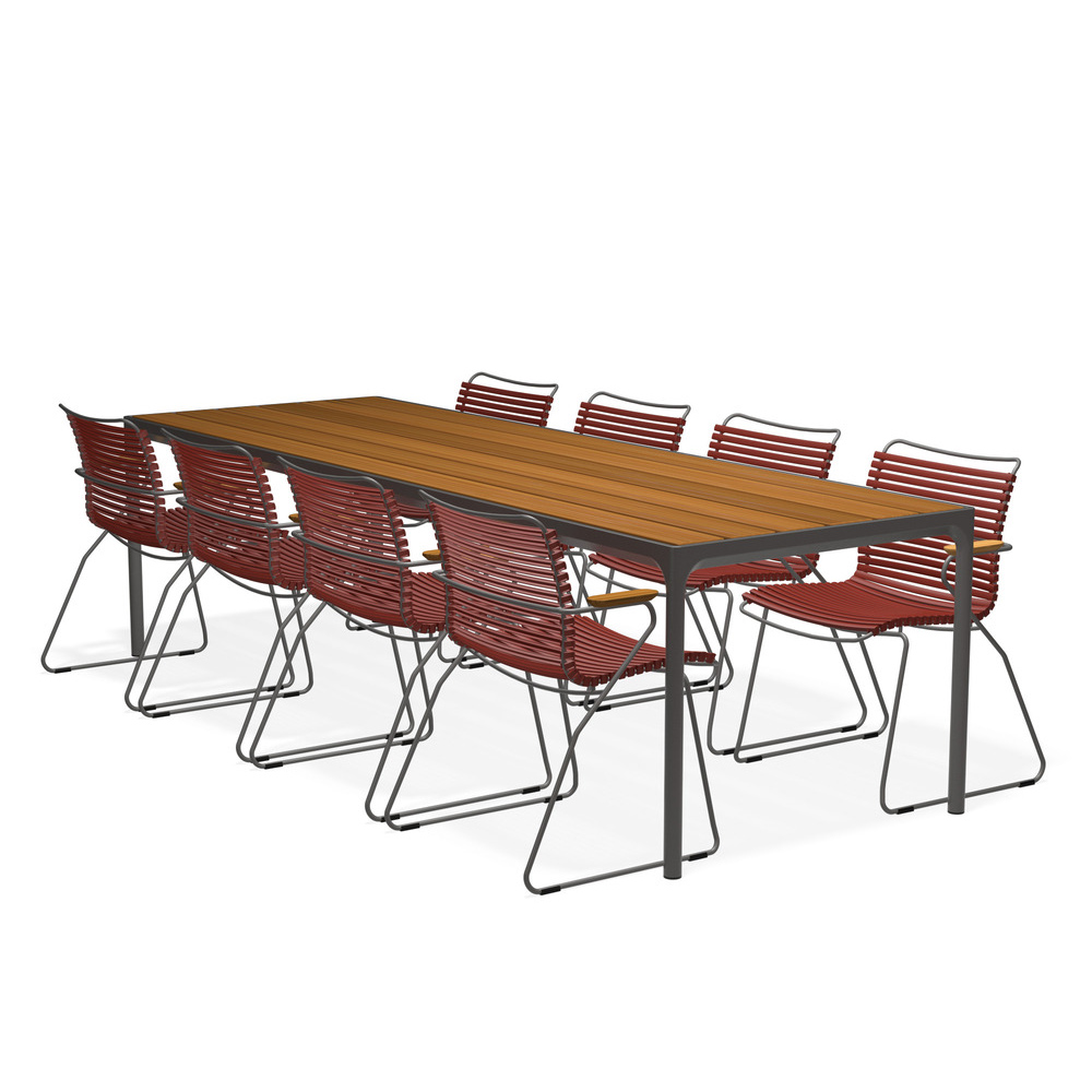 HOUE - Set Four grau 270x90 cm + 8x Click Sessel paprika