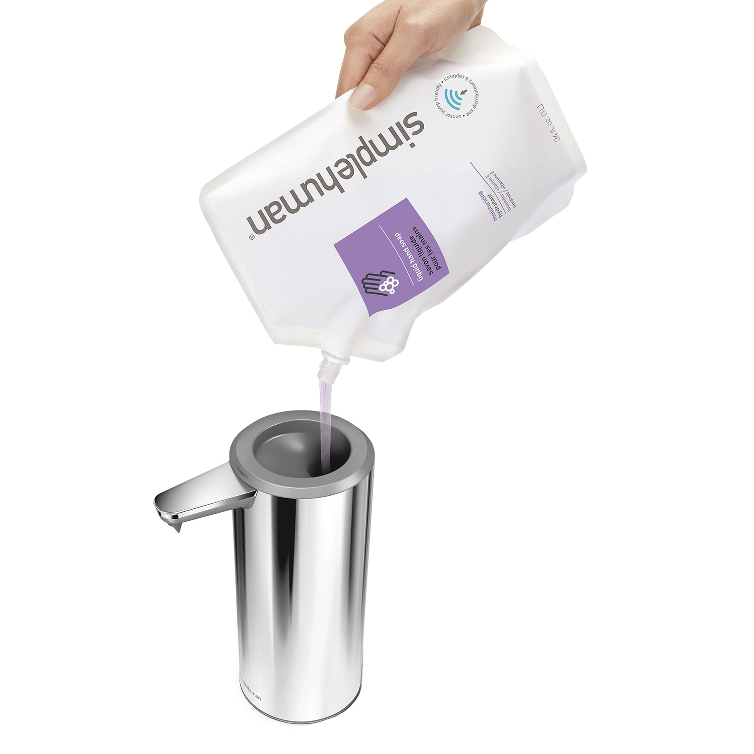 simplehuman sensorspender fuer fluessigseife poliert trichter 98406