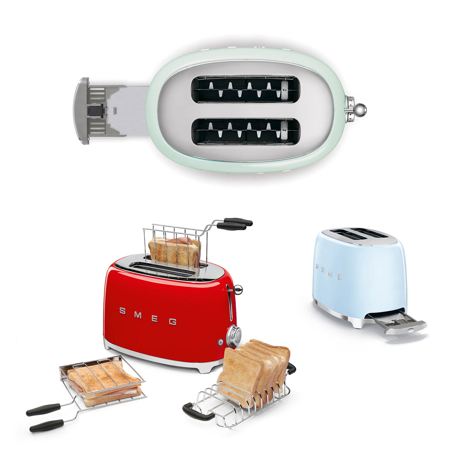 Unterschiedliche Ansichten 2 Scheibentoaster 50s Style TSF01 SMEG