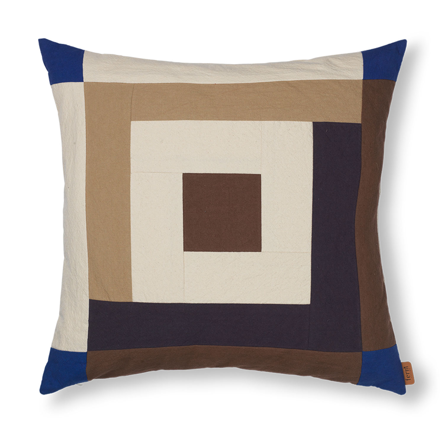 fermLIVING Border Patchwork Kissen CarobBrownBrightBlue 1104268644 101026