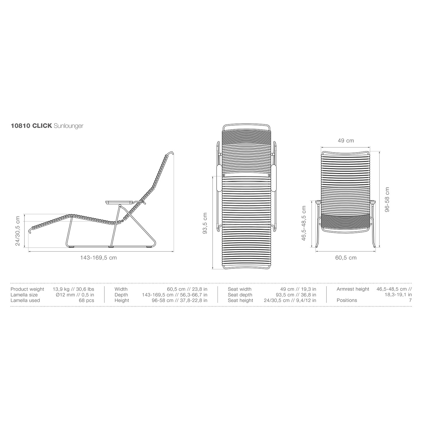 houe click sunlounger abmessungen 92535