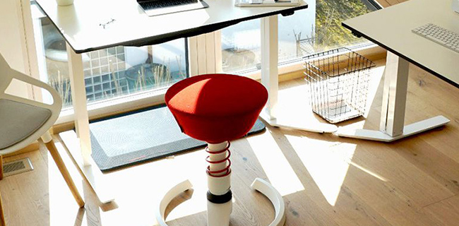 Aeris Swopper weiß im Büro vor dem Schreibtisch