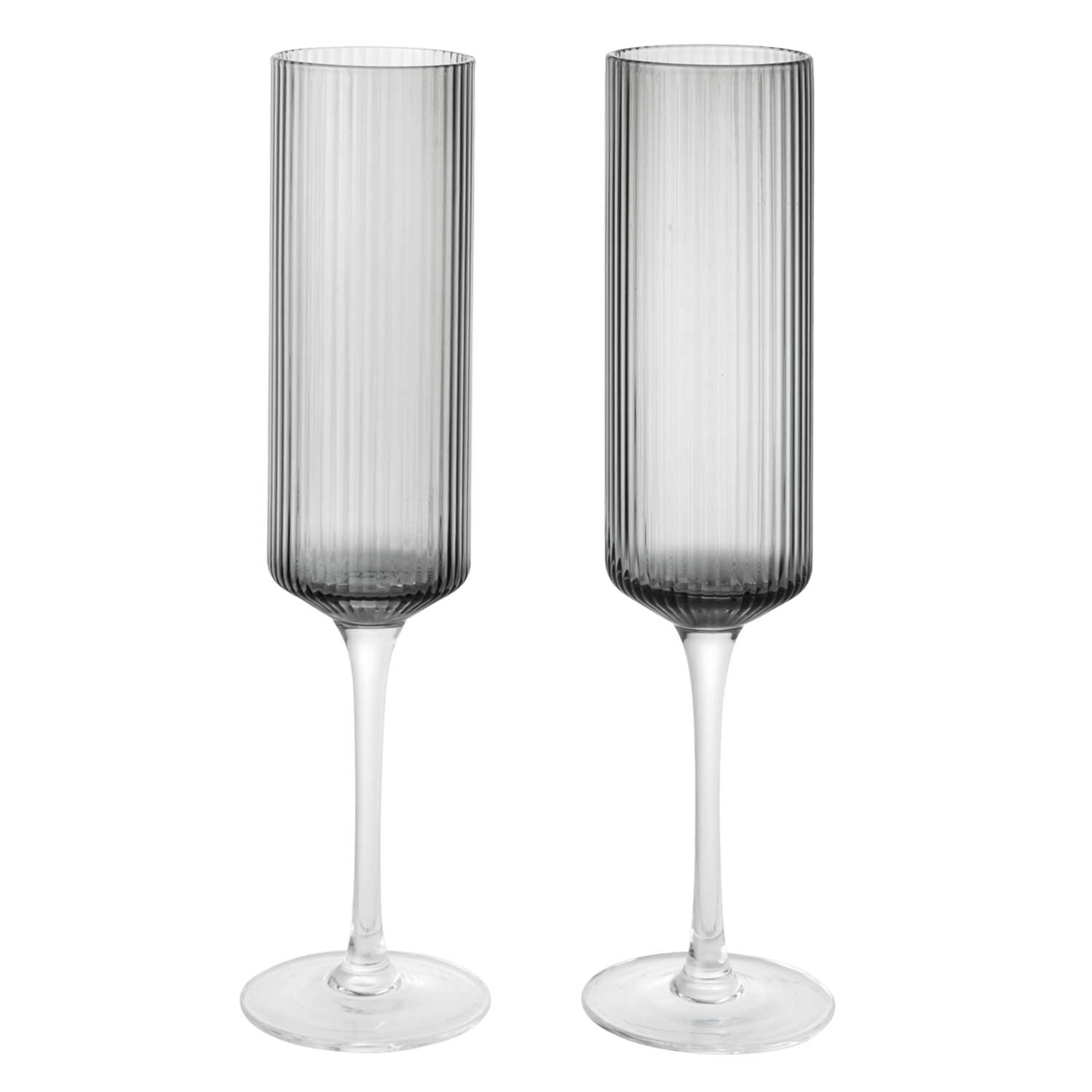 Ferm Living - Ripple Champagnerflöten 2er-Set rauchgrau