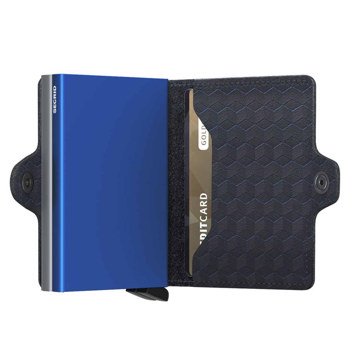 secrid twinwallet Optical titanium blau seitlich halb offen 105151